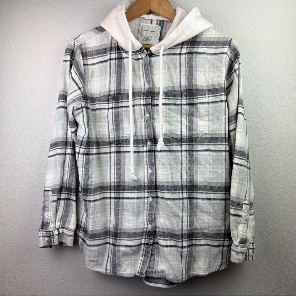 American Eagle Hooded Flannel Gray Womens Small